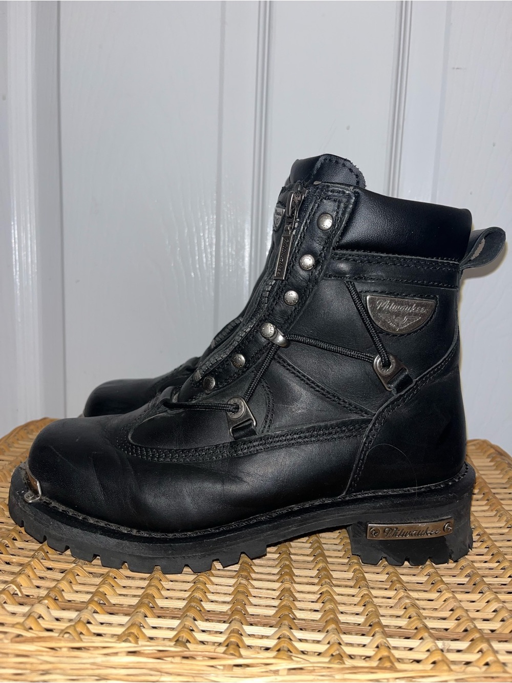 MILWALKEE Leather twin zipper round toe motorcycle boots